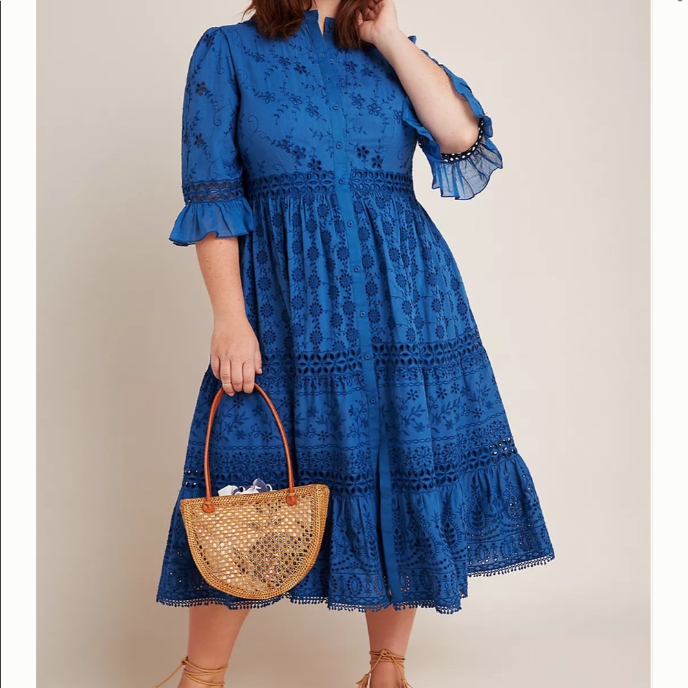 NWT Anthropologie Robin Tiered Eyelet Midi Dress